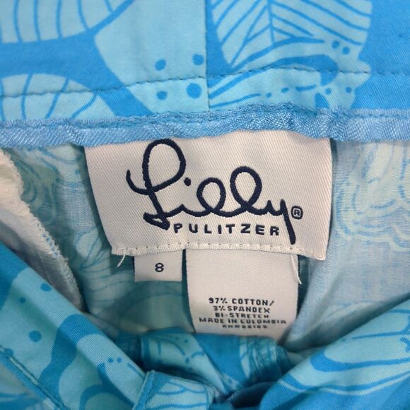 Lilly Pulitzer Cropped Capri Pants 8 Monarch Butterfly Blue Beach Cruise Play - Picture 4 of 5